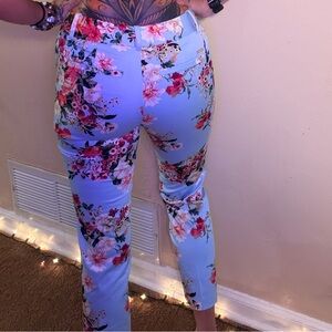 Hilfiger Floral Print Slim Pants 90s Fashion- Light Blue